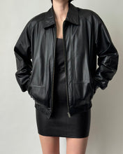 Load image into Gallery viewer, Classic Black Leather Bomber Jacket
