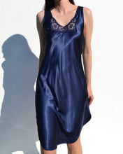 Load image into Gallery viewer, Vintage Royal Blue Satin Slip Dress