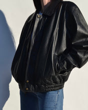 Load image into Gallery viewer, Vintage Black Leather Bomber Jacket