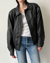 Load image into Gallery viewer, Vintage Black Leather Bomber Jacket