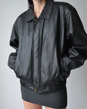 Load image into Gallery viewer, Vintage Black Leather Bomber Jacket