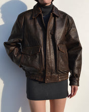 Load image into Gallery viewer, Brown Distressed Leather Bomber