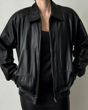 Load image into Gallery viewer, Classic Black Leather Bomber Jacket