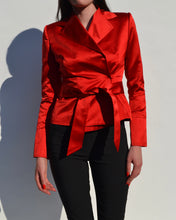 Load image into Gallery viewer, Dolce & Gabbana S/S 2001 Red Silk Tie Waist Blazer