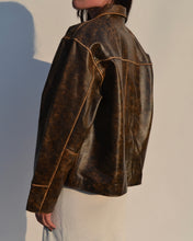 Load image into Gallery viewer, Brown Distressed Leather Jacket
