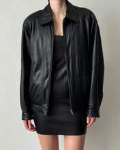 Load image into Gallery viewer, Classic Black Leather Bomber Jacket