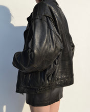 Load image into Gallery viewer, Vintage Black Leather Bomber Jacket