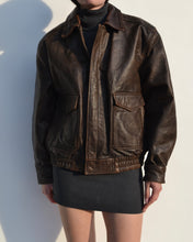 Load image into Gallery viewer, Brown Distressed Leather Bomber