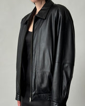 Load image into Gallery viewer, Classic Black Leather Bomber Jacket