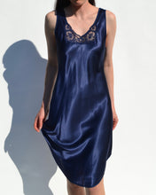 Load image into Gallery viewer, Vintage Royal Blue Satin Slip Dress