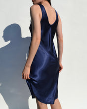 Load image into Gallery viewer, Vintage Royal Blue Satin Slip Dress