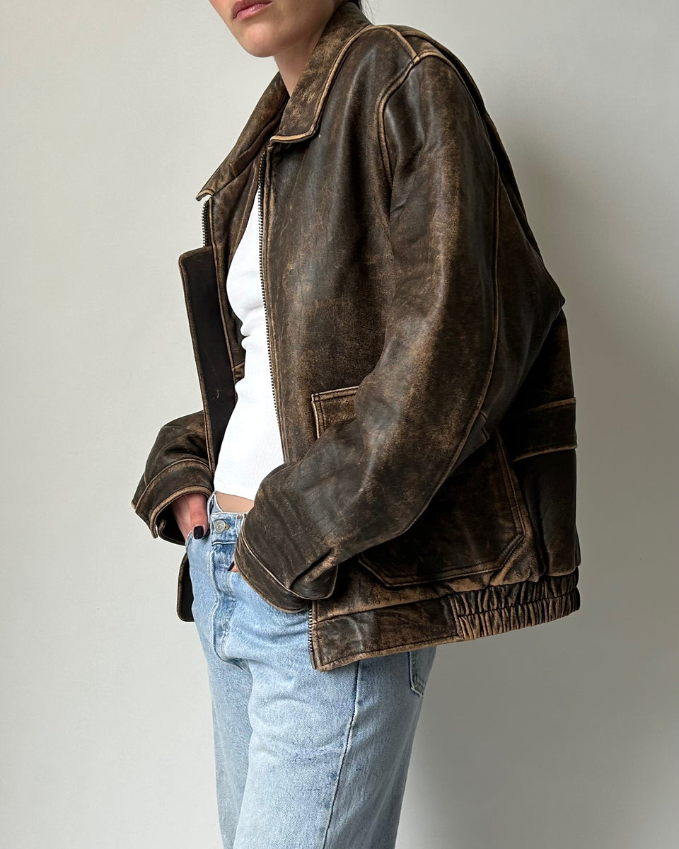 豪奢な Vintage Lux 23 – Jacket Bomber Leather Distressed Brown ジャケット・アウター
