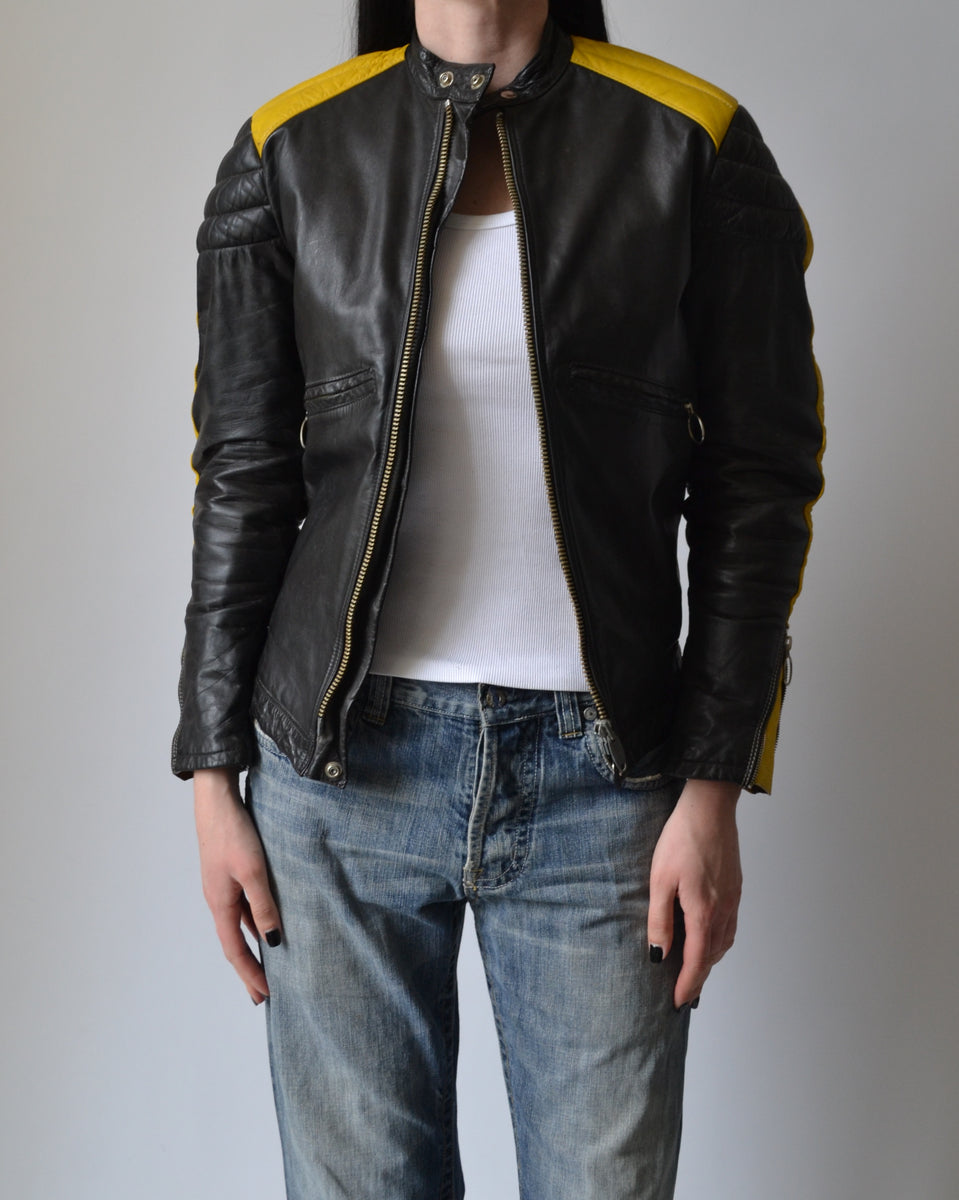 Black and yellow leather hotsell motorcycle jacket