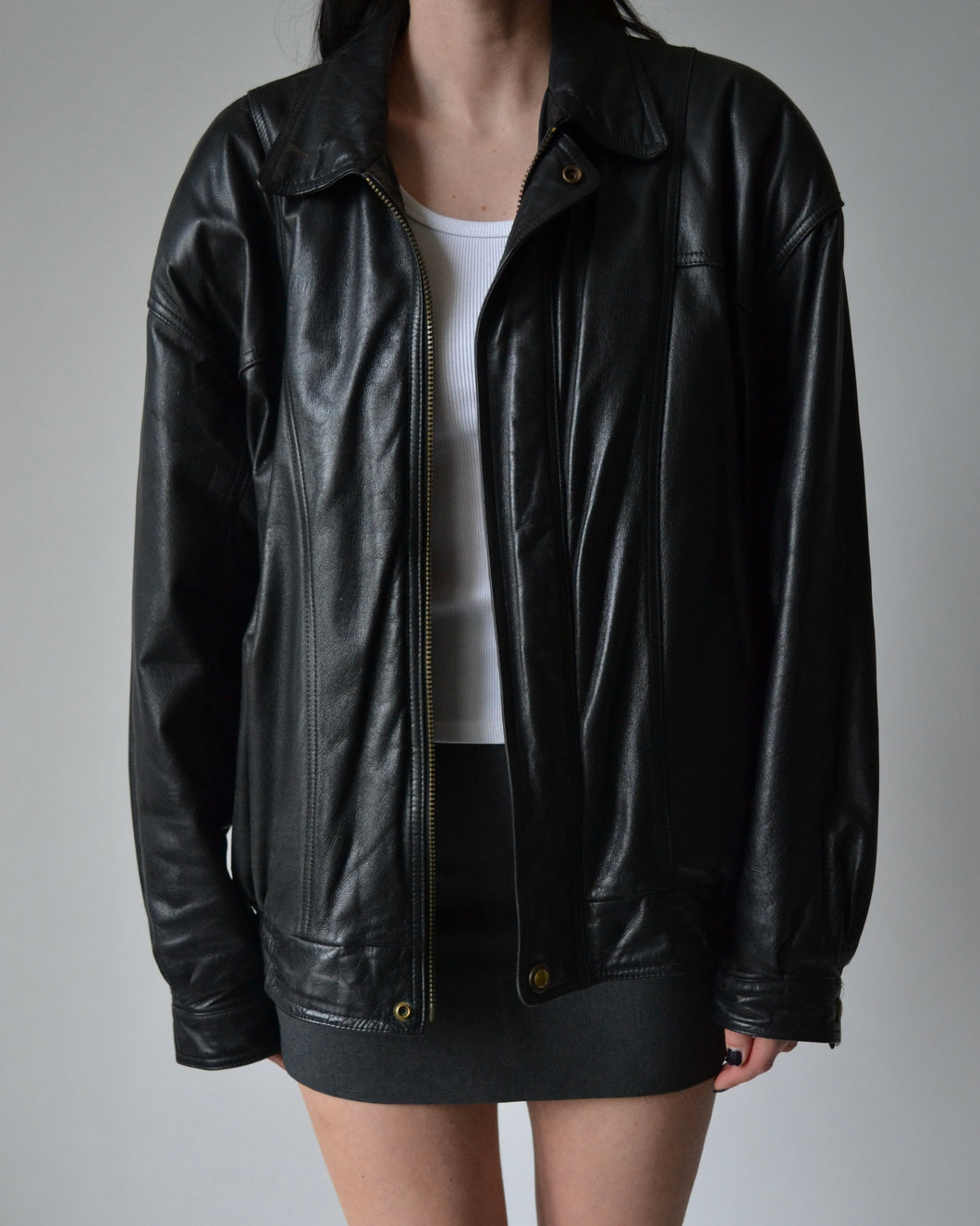 Vintage Black Danier Leather Bomber Jacket