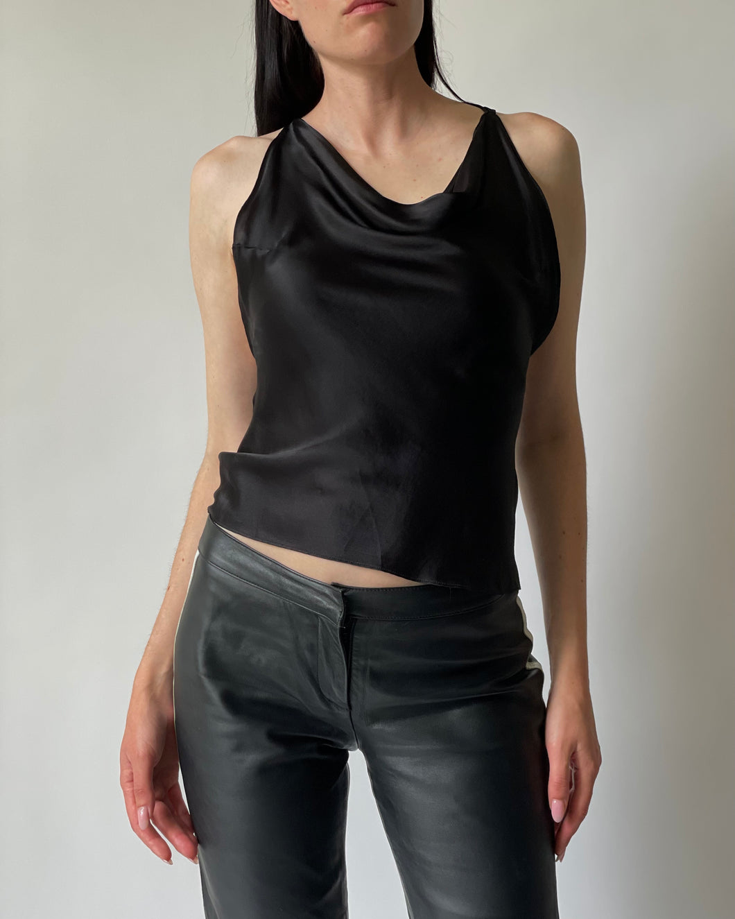 Bebe Black Silk Cowl Neck Top