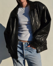 Load image into Gallery viewer, Vintage Black Leather Bomber Jacket
