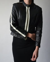 Load image into Gallery viewer, Danier Black Leather Double Zip Moto Jacket
