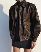 Load image into Gallery viewer, Brown Distressed Leather Bomber
