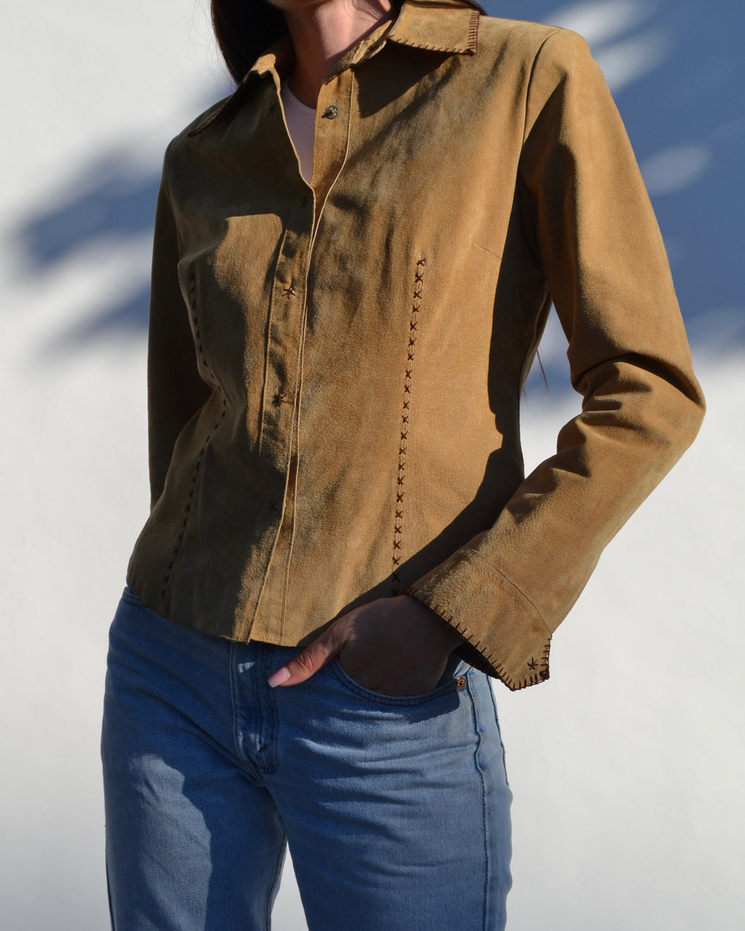 Suede Button Up Long Sleeve
