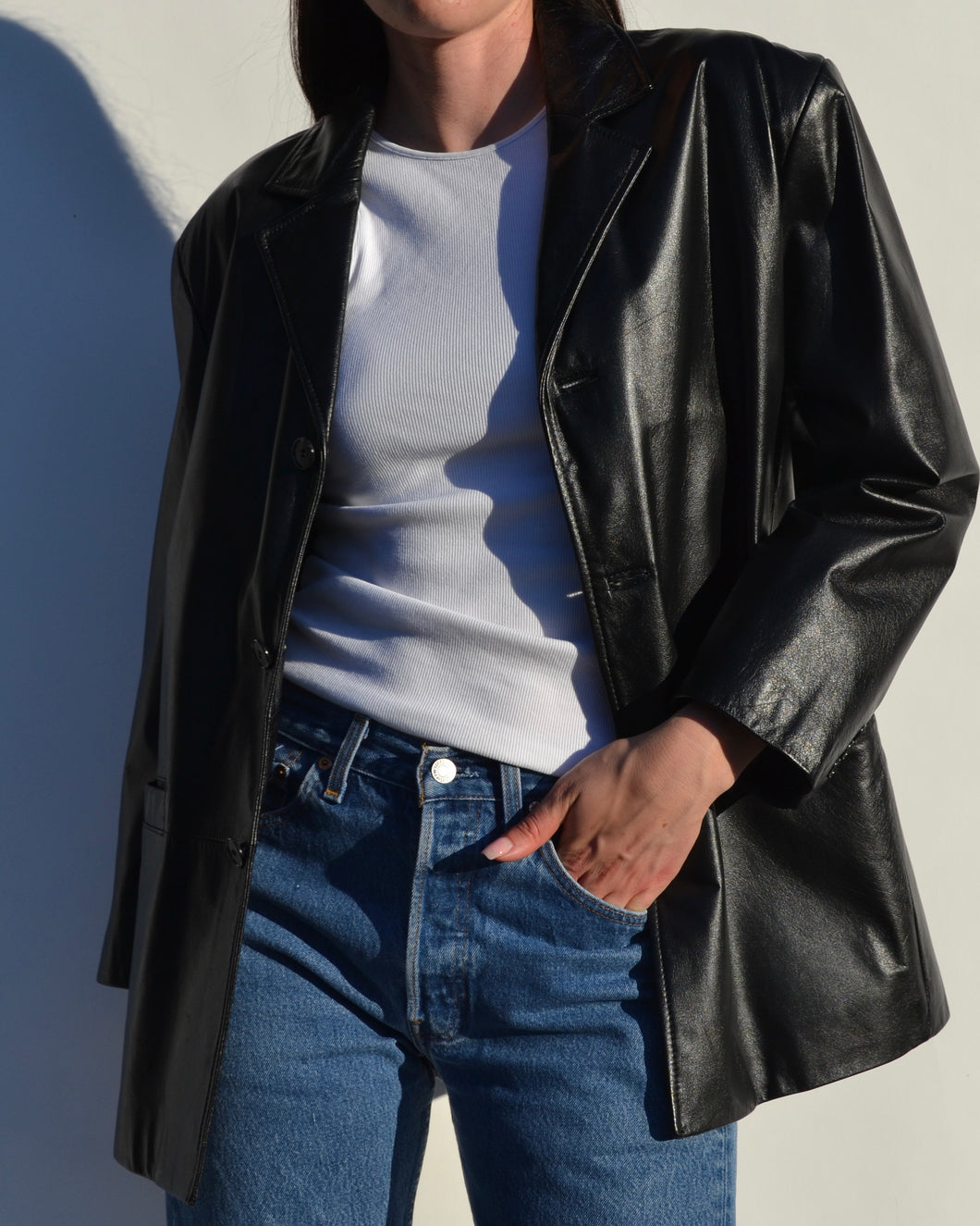 Vintage Black Danier Leather Blazer