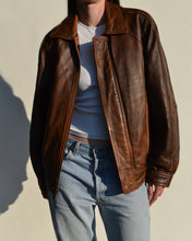 Load image into Gallery viewer, Brown Distressed Leather Bomber Jacket
