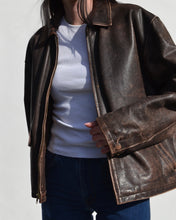 Load image into Gallery viewer, Brown Distressed Leather Jacket
