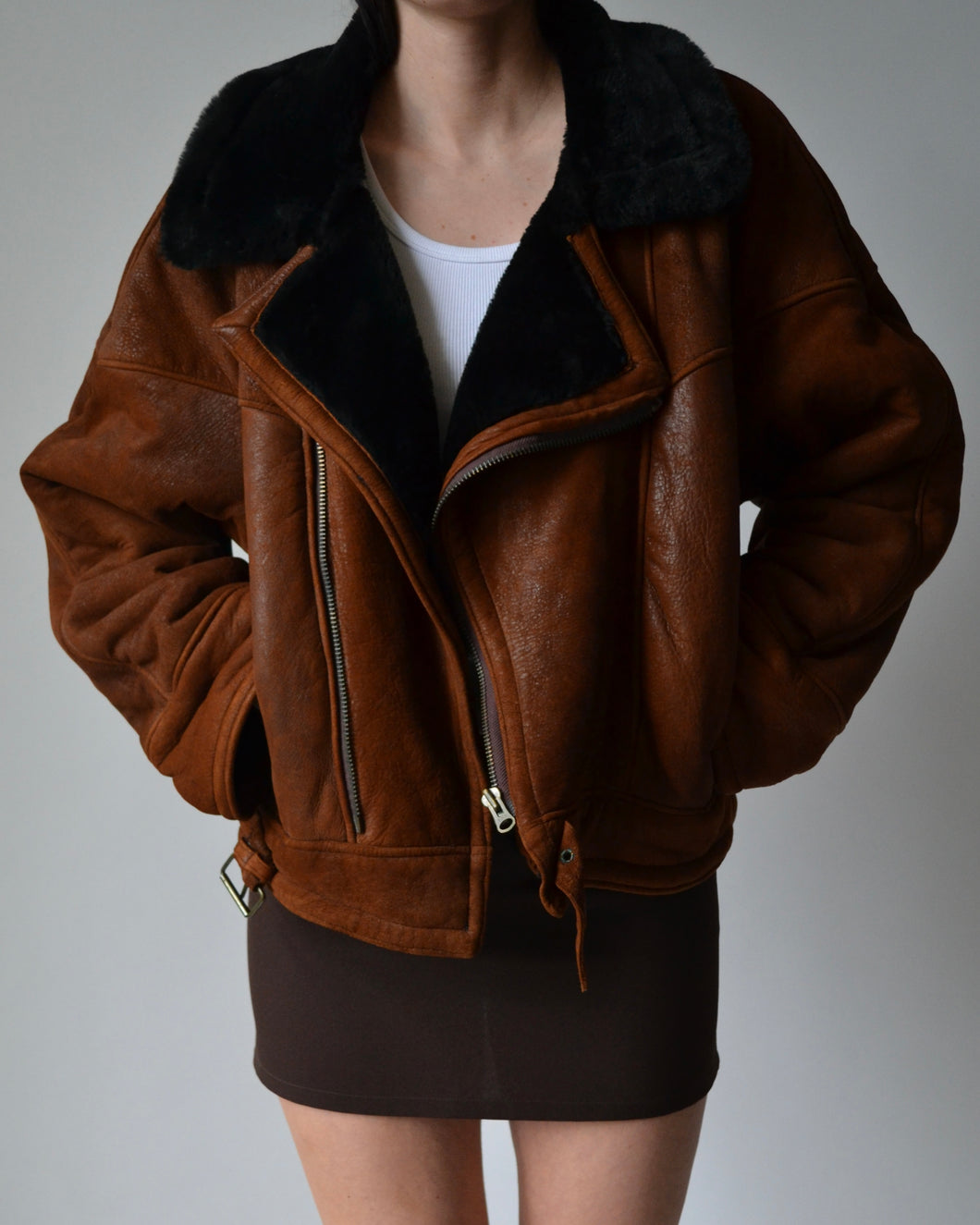 Vintage Chestnut Brown Shearling Jacket