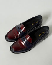 Load image into Gallery viewer, Prada Blue &amp; Burgundy Penny Loafers
