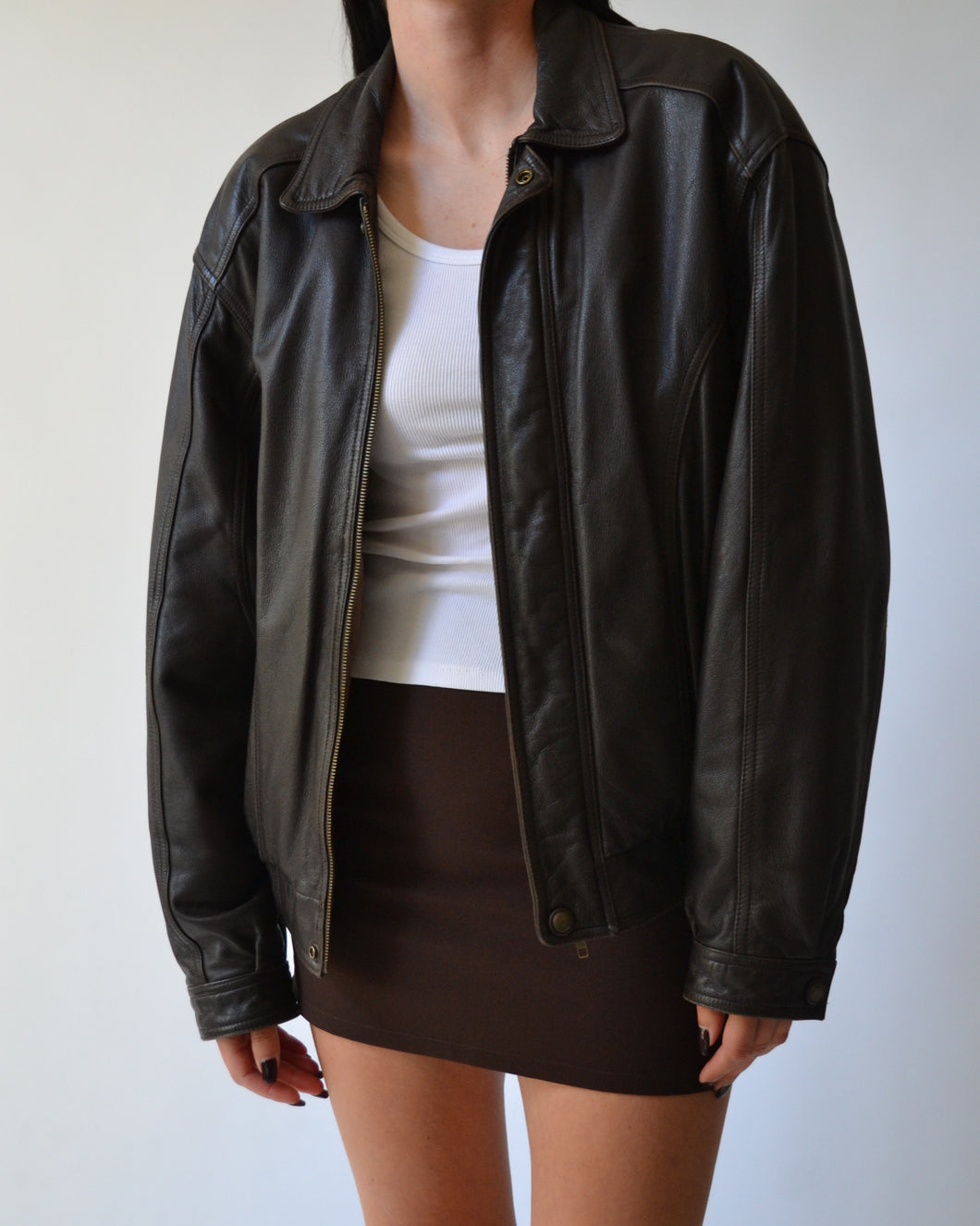 Vintage Chocolate Brown Leather Bomber