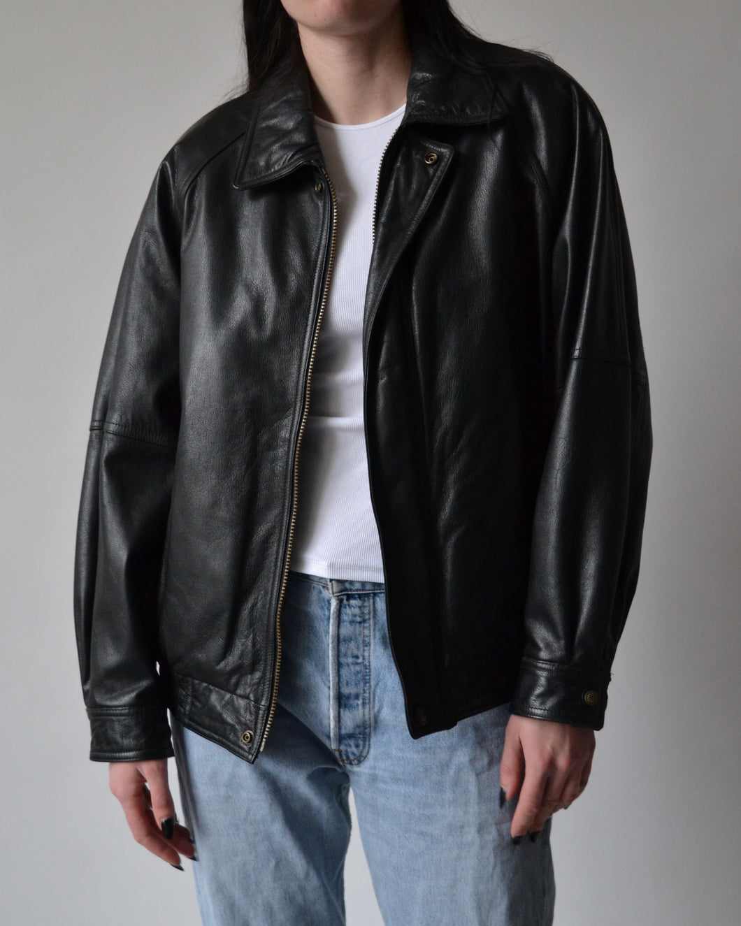 Vintage Danier Black Leather Bomber Jacket
