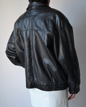 Load image into Gallery viewer, Vintage Black Leather Bomber Jacket
