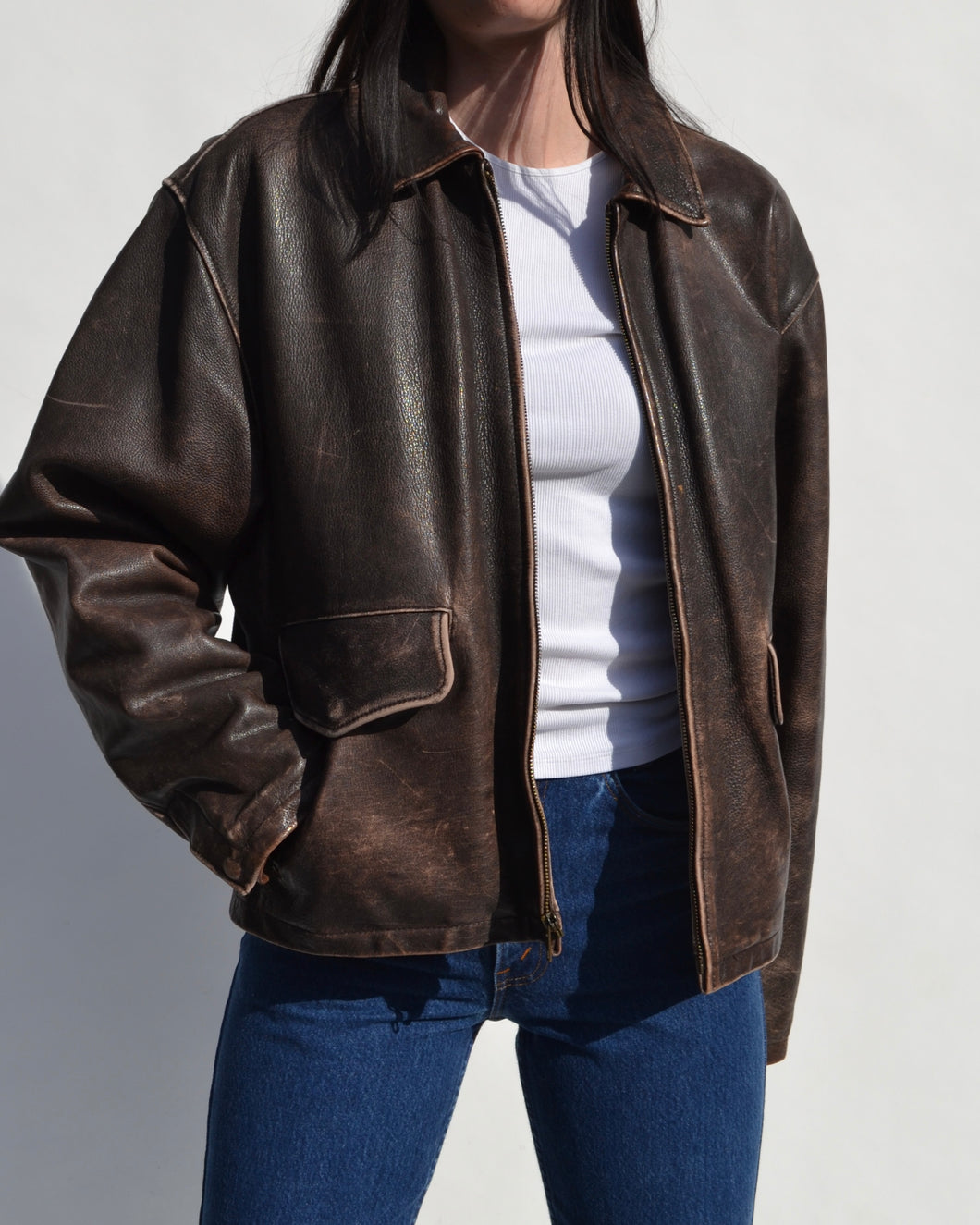 Brown Distressed Leather Jacket