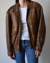 Load image into Gallery viewer, Brown Distressed Leather Bomber
