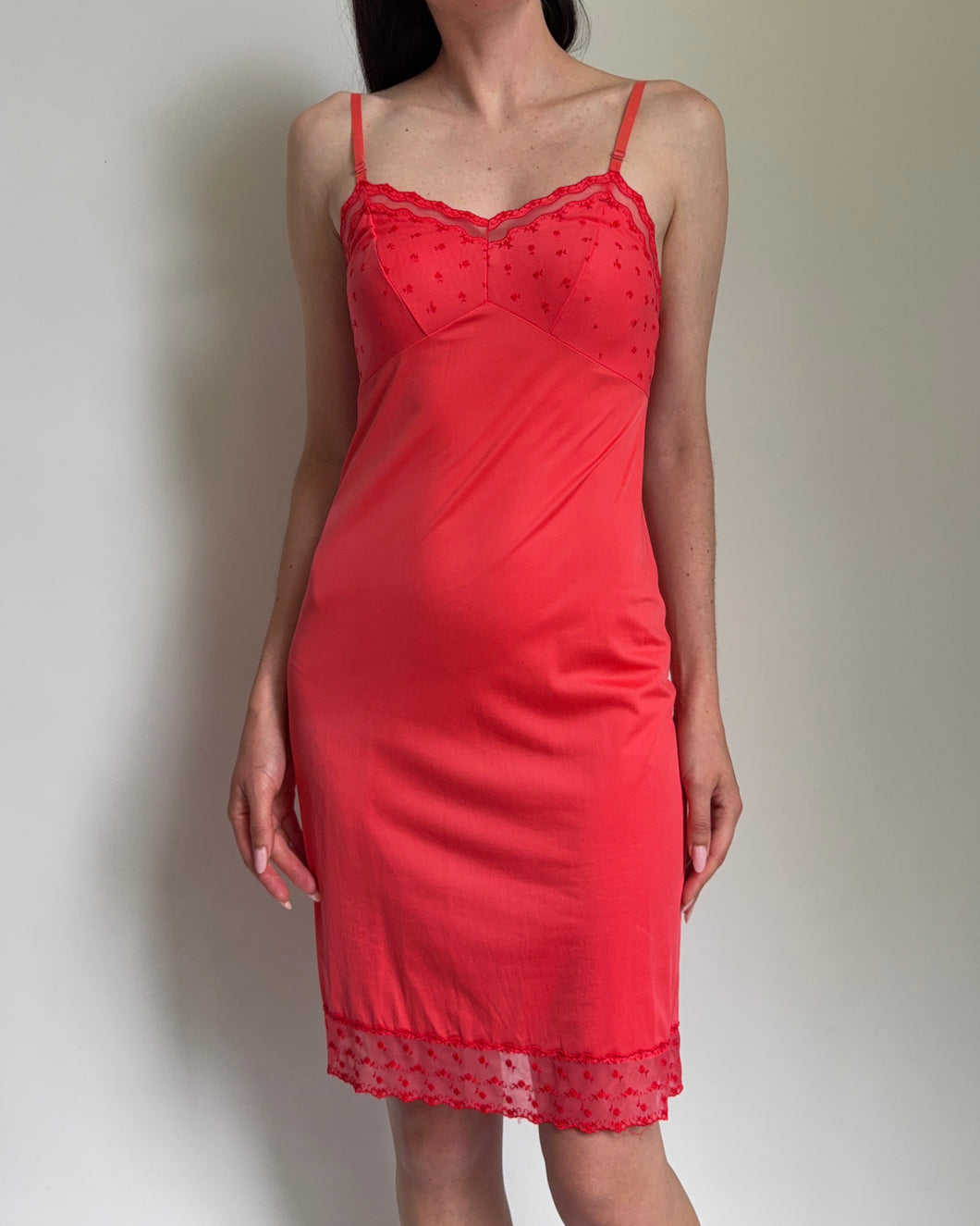 Vintage Red Lace Slip Dress