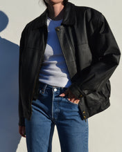 Load image into Gallery viewer, Vintage Black Leather Bomber Jacket

