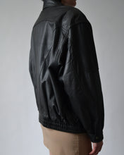 Load image into Gallery viewer, Vintage Black Leather Bomber Jacket
