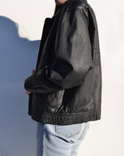 Load image into Gallery viewer, Vintage Black Leather Bomber Jacket

