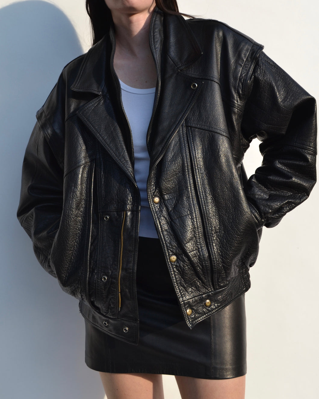 Vintage Black Leather Bomber