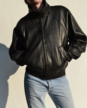 Load image into Gallery viewer, Vintage Black Leather Bomber Jacket

