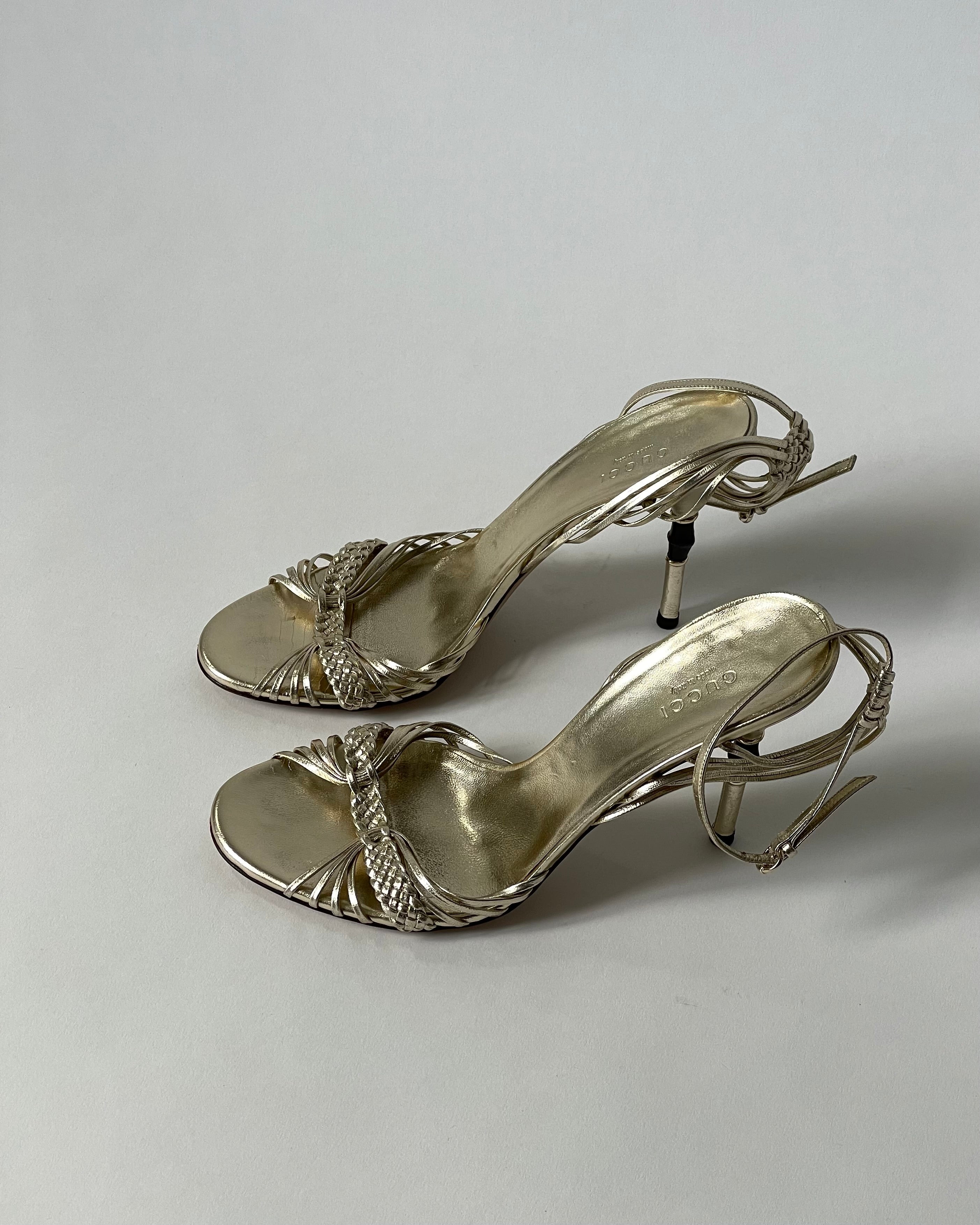 GUCCIエナメルミュール Vintage Authentic Gucci Mules Mid High Heel Brown Leather
