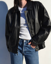 Load image into Gallery viewer, Vintage Black Leather Bomber Jacket
