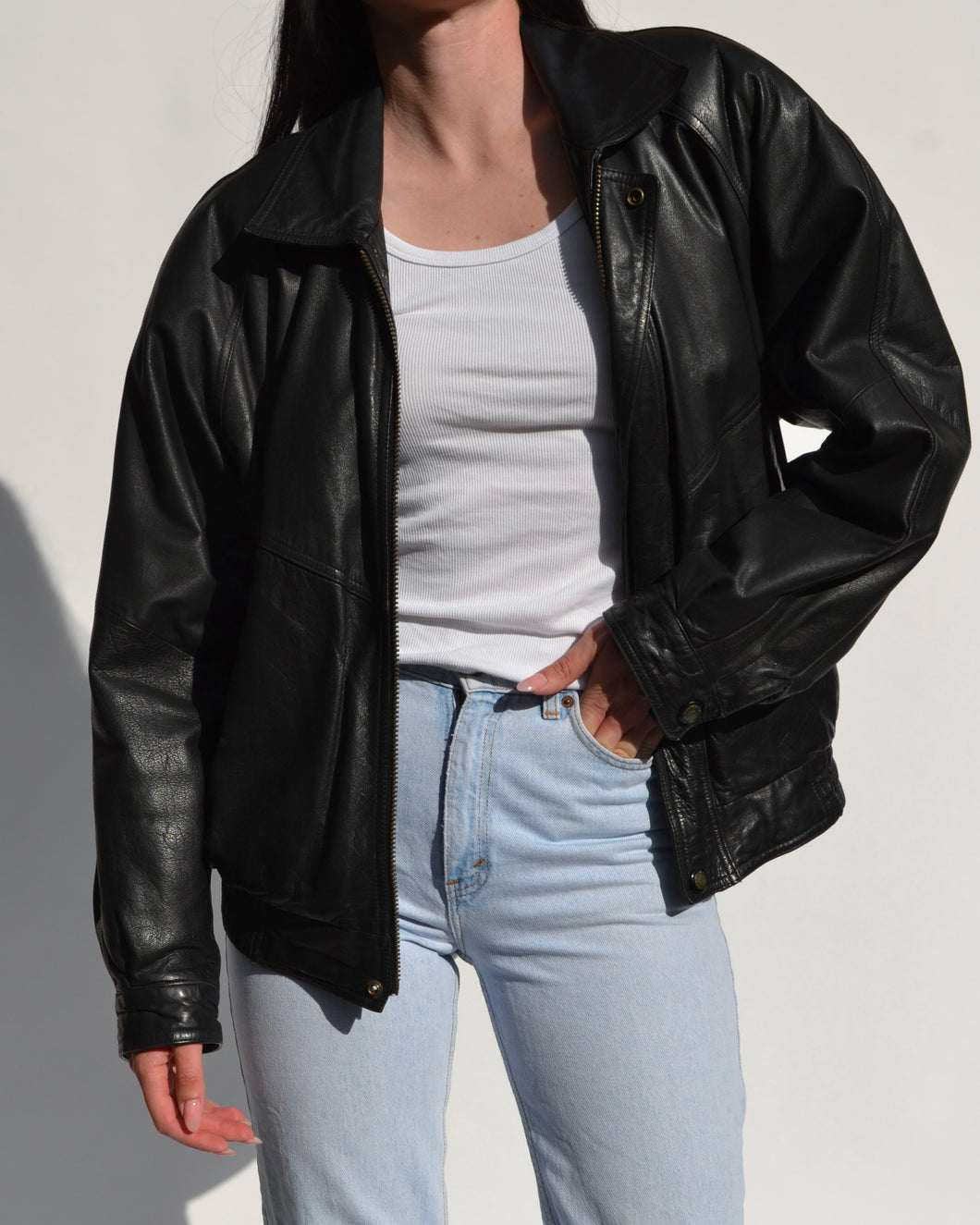 Vintage Black Danier Leather Bomber