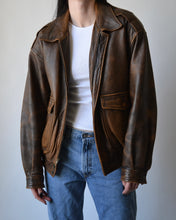 Load image into Gallery viewer, Vintage Brown Distressed Leather Bomber
