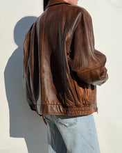 Load image into Gallery viewer, Brown Distressed Leather Bomber Jacket
