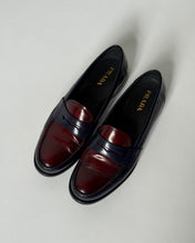 Load image into Gallery viewer, Prada Blue &amp; Burgundy Penny Loafers
