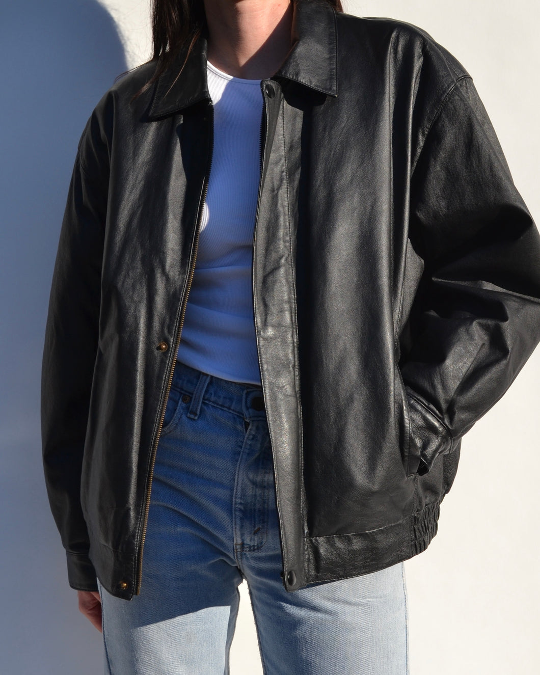 Black Vintage Leather Bomber Jacket