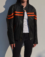 Load image into Gallery viewer, Black &amp; Orange Distressed Leather Motorcycle Jacket
