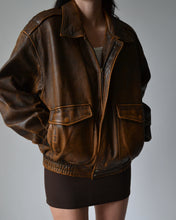 Load image into Gallery viewer, Vintage Brown Distressed Leather Bomber
