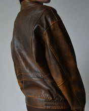 Load image into Gallery viewer, Vintage Brown Distressed Leather Bomber
