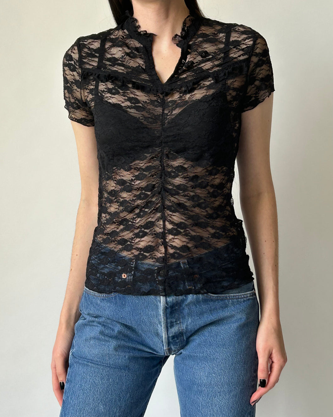 Black Lace Short Sleeve Top